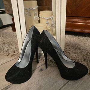 Qupid Daydream Black Sparkle Platform heels